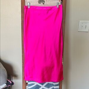 Skies Are Blue Hot Pink Satin Midi Skirt